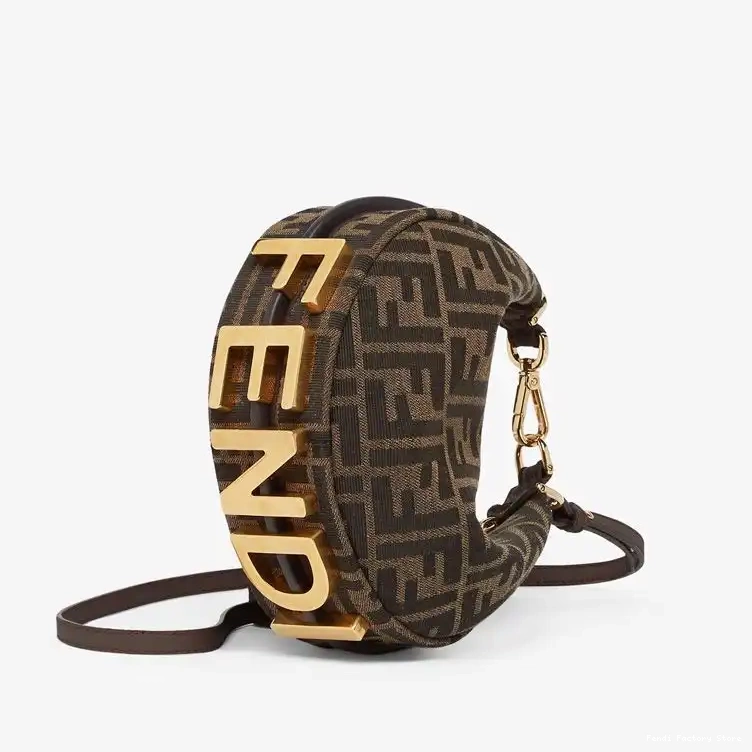 Fendi Motif Fendigraphy FF Brown In Hobo Fabric Mini Bag 0509